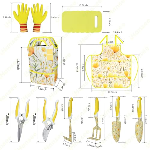 Yellow Garden Tools Set 10 Pieces, Gardening Gifts for Women - color: yellow