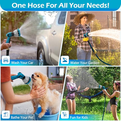 50FT Non-Expandable Garden Hose, Flexible Water Hose with Spray Nozzle, Kink-Resistant, Leakproof 3/4" Brass Connectors, Lightweight & Portable Water Pipe for Yard, Lawn Outdoor - size: 50FT