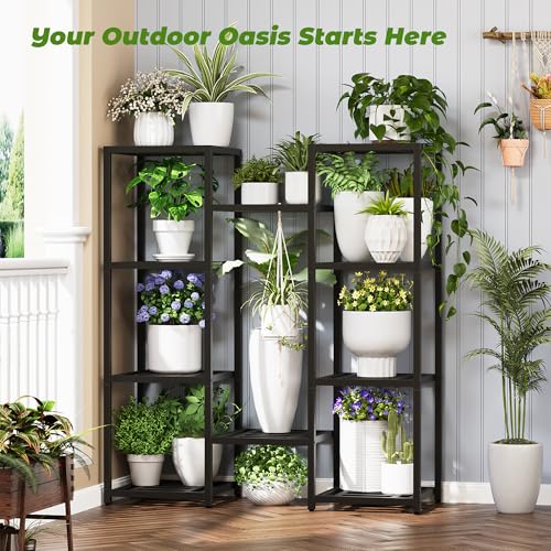 Metal Heavy Duty Plant Stand Indoor Outdoor,10 Tier Tall Plant Stands Holder,Large Wrought Iron Plant Shelves for Multi Pots,Black Tiered Flower Display Riser for Living Room,Patio,Balcony