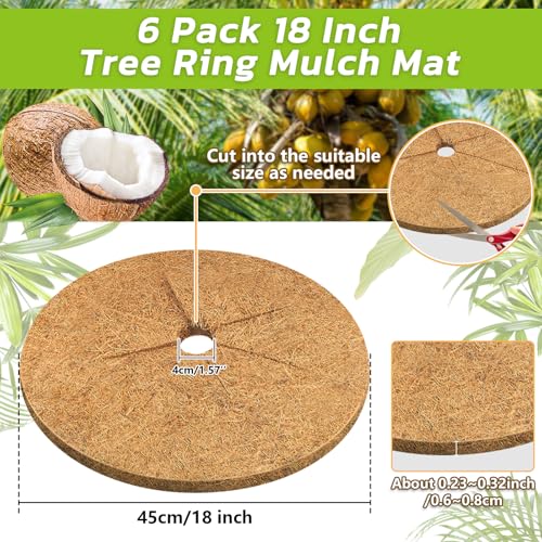 Legigo 6 Pack Coconut Fiber Mulch Ring Tree Plant Protector Mat, 18 Inch - color: 6 Pack, size: 18 Inch