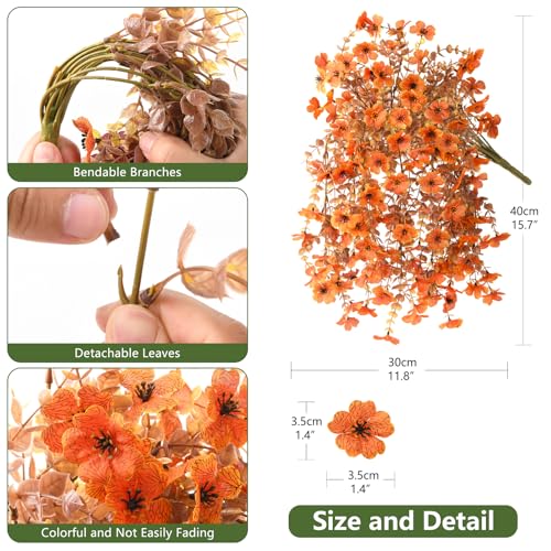 Artificial Fake Fall Flowers Faux Mums for Outdoor Outside Decoration - color: Orange