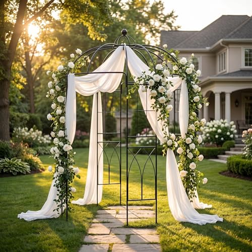 Garden Arches Arbors Birdcage Shape,9' High x 6.8' Wide,Metal Pergola Pavilion Gazebo Enduring Iron Trellis Plants Support Use for Outdoor Garden Arbor Climbing Plants Wedding Arches Ceremony - color: Black