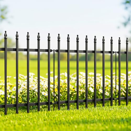 Thealyn 24" H x 24" W Decorative Metal Garden Fence, 10 Panels, 20 Ft - color: Black, size: 24″ H x 20 ft (10 Panels)