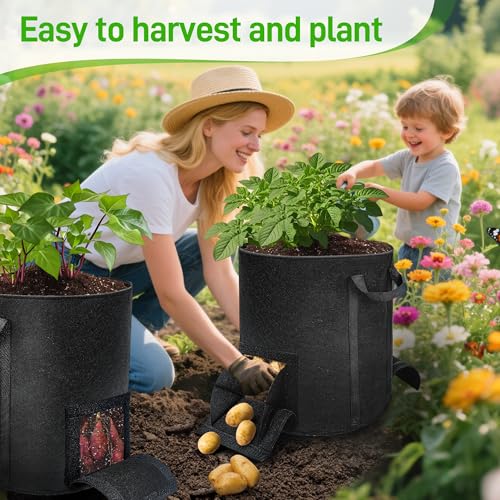 8 Pcs 15 Gallon Potato Grow Bags with Harvest & Visible Windows, Thickened Nonwoven Fabric Potato Planter,Potato Growing Containers with Sturdy Handles, Potato Bags for Growing Potatoes Vegetables - size: 8 Pack / 15 Gallon