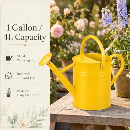 1 Gallon Metal Watering Can for Indoor Outdoor Plants, Sunflower Yellow - color: Sunflower Yellow