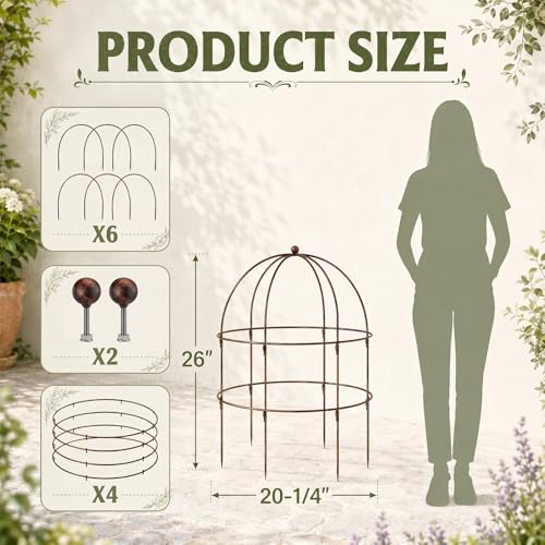 2 pcs 20-1/4" x 26" H Bronze Bird Cage Plant Support Heavy Duty Metal Bird Cage Plant Support Large Outdoor Garden Trellis for Peonies, Baptisia, Sedum & Other Perennials - size: 26 "X 20.25"