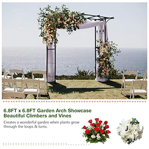 Safstar Metal Arch, 81-Inch Outdoor Garden Arbor for Various Climbing Plant Flower, Wedding Arch Backdrop Arch Stand for Wedding Garden Bridal Party Ceremony Decoration, Easy-to-Assemble, Black - size: 81”L x 20.5”W x 88”H