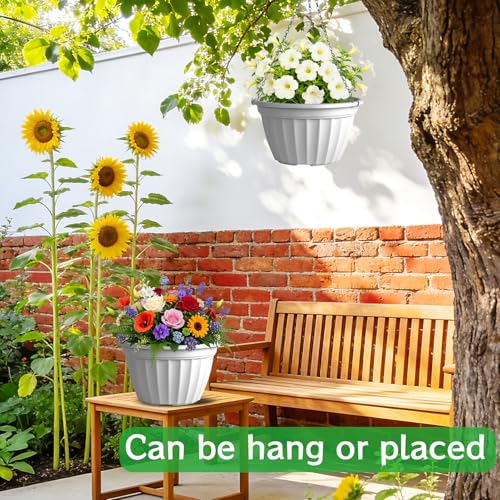 FGstyle 6 Pack 8 Inch Hanging Planters,Hanging Baskets for Plants Outdoor - color: White, size: 8 inch-6 pack