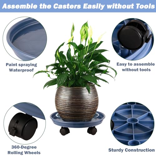 8 Packs Plastic Plant Caddy with Wheels 12" Plastic Rolling Plant Stands Heavy-duty Plant Dolly with Casters Indoor and Outdoor Plant Roller Base Wheels, Blue - color: Blue, size: 12" - 8 packs