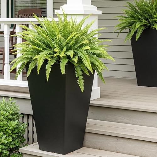 Worth 20" Tall Planters Set of 2, Black Tall Plant Pots for Indoor Outdoor - color: Black