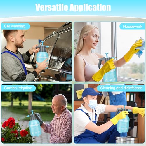 3Pcs 1/2 Gallon Hand Pump Sprayer with Adjustable Nozzle, Blue - color: Blue