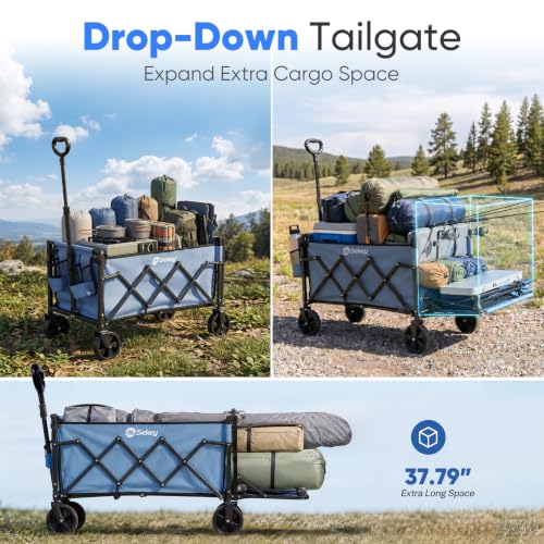 Sekey Collapsible Wagon with Tailgate, 300 lb Capacity, 38 in Cargo Length - color: Blue