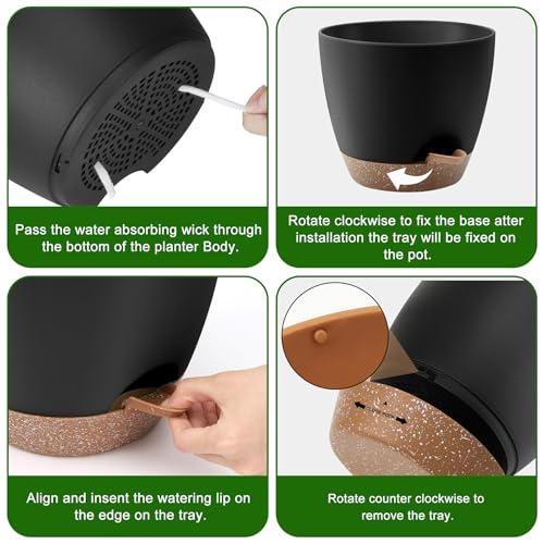 QRRICA 12/10/9 Inch Self Watering Pots for Indoor/Outdoor Plants - color: Black, size: 12/10/9 inch