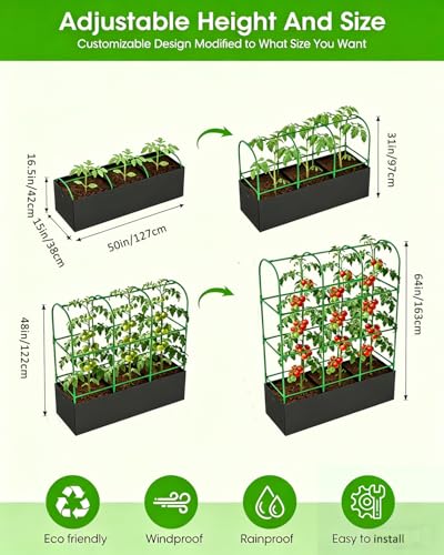 50"x64" Cucumber Trellis with for Climbing Plants, Garden Trellis with Grow Bags, Metal Plant Trellis with Garden Netting for Vegetables Flowers Fruits (U-4 Arches)