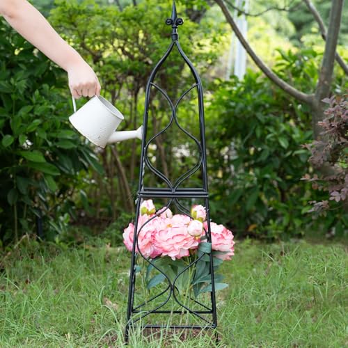 Metal Obelisk Trellis - 38.3"" Climbing Support for Vines & Roses - color: Black