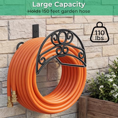 TomCare Garden Hose Holder Wall Mount, 150FT Capacity Water Hose Hanger - color: Deep Black, size: Standard