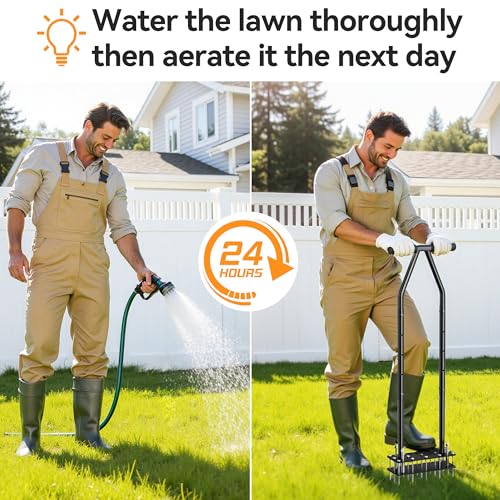 Knee-Friendly Lawn Aerator Tool, Spring Loaded Self-Cleaning Spike Aerator