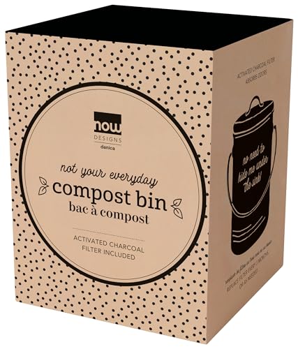 Now Designs Compost Bin Green Powder Coated Steel with Charcoal Filter, 8.5 inches high,1.25 Gallon - color: Green