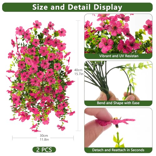 Artificial Faux Flowers Plants for Outdoor UV Resistant Summer Decoration - color: Rose Red