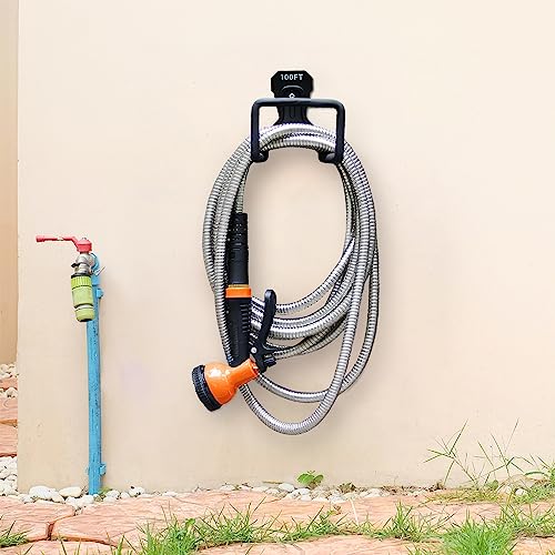 Besiter Garden Hose 25FT Stainless Steel Water Hose with 10 Functions Adjustable Spray Nozzle, Heavy-Duty Metal Garden Hose Flexible Durable No-Tangle & Kink Leak Dog Proof Hose for Yard Lawn(Orange) - size: 25FT