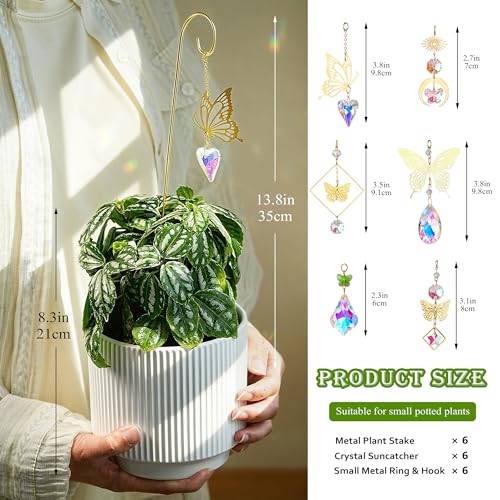 6pcs Crystal Butterfly Suncatchers with 13'' Gold Trellis for Potted Plants - style: 6pcs-Sliver-Butterfly Suncatchers