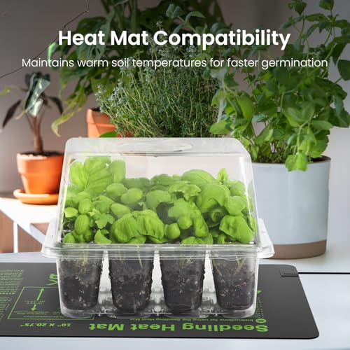 MIXC 4 Pack Seed Starter Kit with Grow Light, Humidity Dome, Transparent - color: Transparent, size: 12 Cells With Light-4 Packs