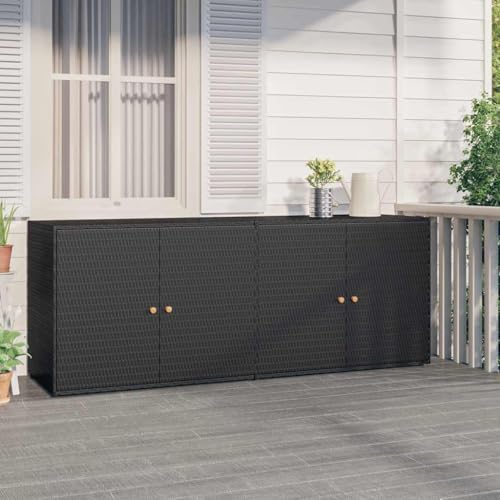 Outdoor Garden Storage Cabinet, 78x78x31.5 Inch Weather-Resistant Poly Rattan Deck Box, 2-Door Lockable Storage Shed for Patio, Garage, Backyard Organization - color: Black