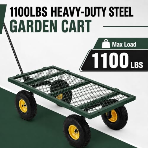 Garvee 1100LBS Steel Garden Cart, Heavy Duty Wagon with 10" Wheels - color: Green