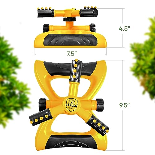 Joeys Garden Rotating Lawn Sprinkler for Yard & Kids, 360° Coverage, Yellow - color: YELLOW