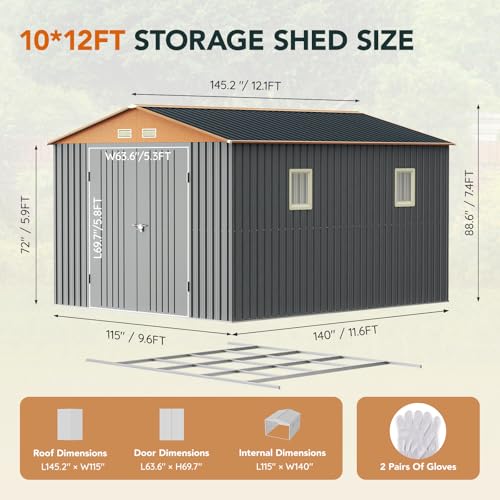 Verdeluxe 10x12x7.4FT Multi-Used Shed & Outdoor Storage Shed with Base - size: 10*12FT (Base Included)