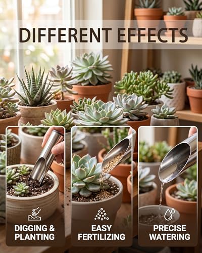 3-Piece Stainless Steel Soil Scoops for Indoor Plants, Bonsai & Succulents