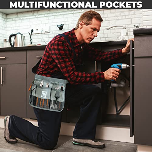 Soil & Sun Garden Tool Belt for Women, Tool Apron, Utility Belt Women, Teacher, Canvas Waist Apron with Pockets,Garden Aprons - color: Grey