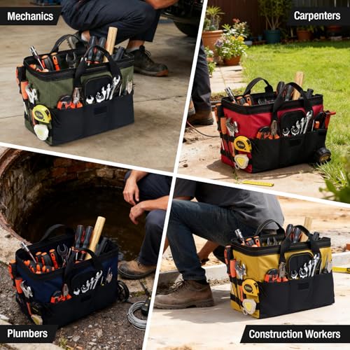 HISEA 3 Pack Heavy Duty Tool Bag, 16-Inch Waterproof Tools Organizer Tote - color: Green, size: 16 Inch