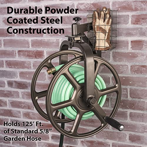 Liberty GARDEN 712 Single Arm Navigator Multi-Directional Garden Hose Reel, Holds 125-Feet of, 5/8-Inch, Bronze - style: Single Arm