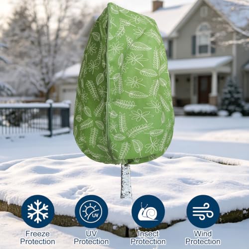 Homimp Plant Covers Freeze Protection,4 PCS Frost Covers with Zipper Drawstring (31.5" x 47.3") Plant Protection Cover Bags for Outdoor Winter Frost Cold Weather Shrubs Trees Jacket Covers,Green Print - size: 31.5"W x 47.3"H