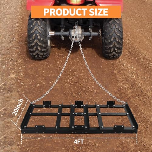 Heavy Duty 4FT Drag Harrow Driveway Grader, Tow-Behind Landscape Rake with 16FT Chain for ATV, UTV, Tractor – Ideal for Gravel, Soil, Sand Leveling and Lawn Maintenance - size: 4 FT