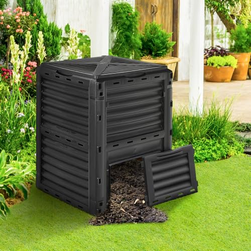 Outdoor Compost Bin, 80 Gallon Large Composting Box with Top Flip Latch-on Lid & Bottom Exit Door, Food Waste Container, Composter Barrel for Garden & Yard, Kitchen (All Black) - color: All Black