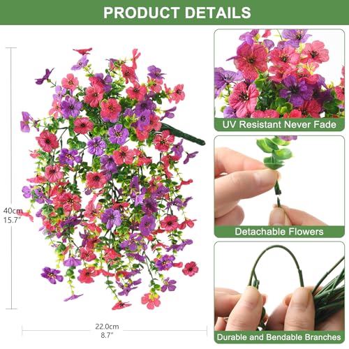 ZFProcess Artificial Hanging Flowers for Outdoors Spring Summer Decoration - color: Purple Rose Red