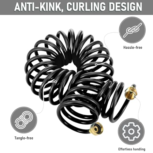 Pangda Expandable Coil Garden Hose 100 ft with Spray Nozzle, Black - color: Black, size: 100 Ft