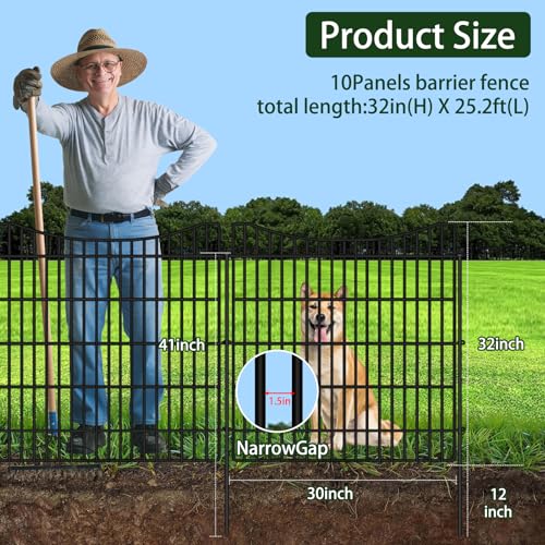 ULIOK 10 Panels No Dig Decorative Garden Fences, 32in(H) x 25.2 ft(W) Dog Fence Outdoor for Yard, Tall Animal Barrier Fence Panels, Rustproof Ground Stakes Temporary Wire Screen for Yard, Patio - size: 10 Panels-32in(H)x25.2ft(L)-Concave