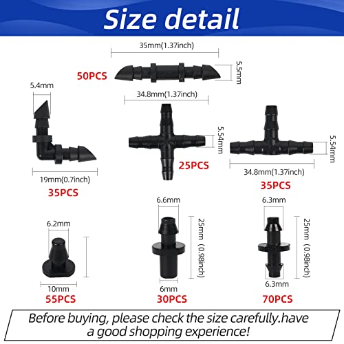 300PCS Barbed Connectors Drip Irrigation Fittings Kit,Irrigation Connector for 1/4'' Tubing Garden Lawn Irrigation(Single barbs,End Plug,Barbs, Elbows Fittings,4-Way Connector,Tees,Coupling)