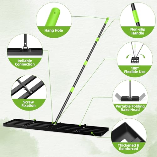 GARDTECH 36x10 Inch Lawn Leveling Rake Heavy Duty Adjustable Handle Yard Tool – Reinforced Steel Landscape Rake for Lawn Leveling, Soil Grading, Golf Course & Backyard Care - size: 36''x10''