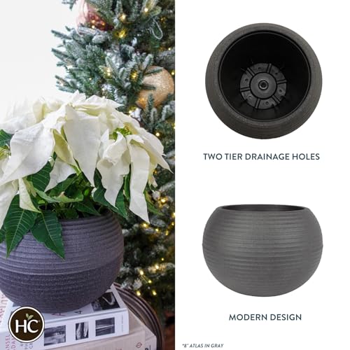 The HC Companies 8 Inch Atlas Sphere Planter - Lightweight Decorative Round Indoor Outdoor Plastic Plant Pot for Herbs and Flowers, Gray - color: Gray, size: 8"