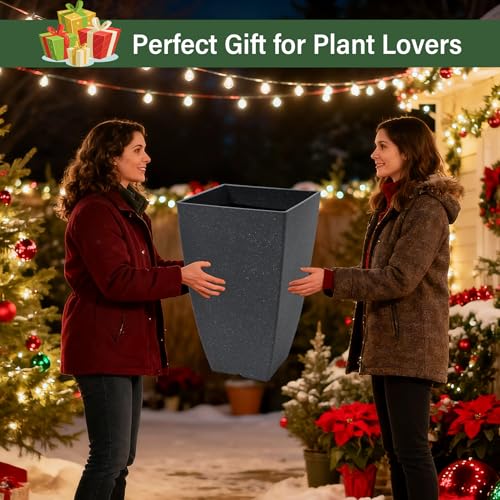Neoaider Set of 2 Tall Planter, 21 inch Large Plastic Planter, Cement Gray - color: Cement Gray