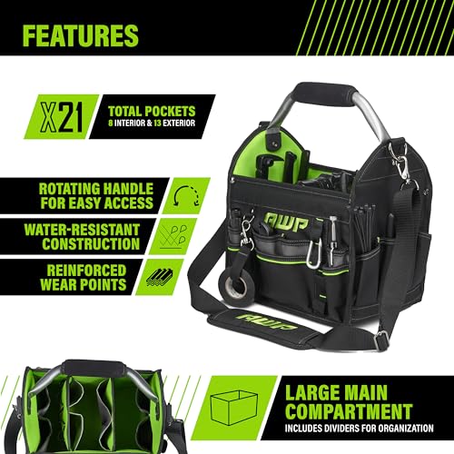 AWP Tool Bags, Premium Tool Bag, Black, Durable Tool Tote, for Professionals and Contractors - size: 12 Inch, style: Tool Tote