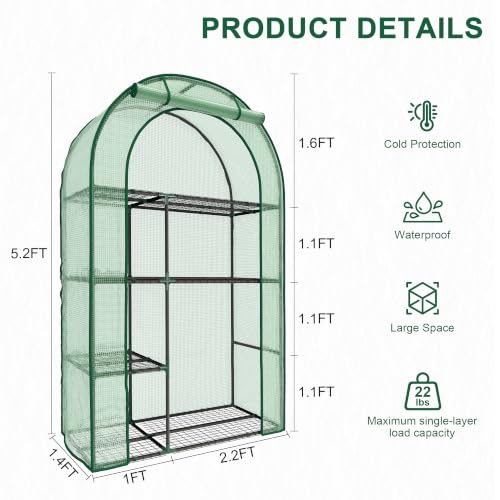 4-Tier Mini Greenhouse for Outdoors, 40" x 18" x 63" Portable Green House - color: Green, size: 63" x 40"