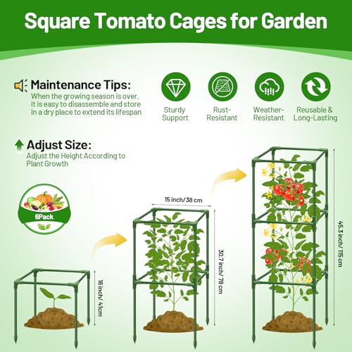 Legigo 6 Pack 45 Inch Tomato Cages for Garden, Heavy Duty Tomato Trellis - size: 45 Inch