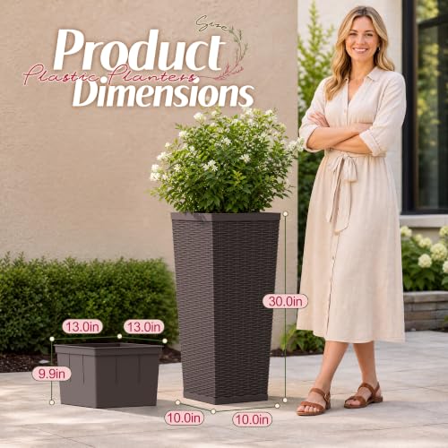 Flamaker 30“ Tall Plastic Planters with Drainage Holes Front Porch Set of 2 - color: Brown, size: 30" H