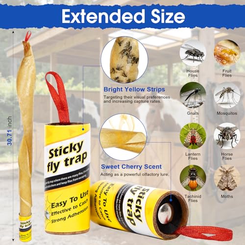 60 Pack Fly Strips Indoor Hanging Fly Trap Outdoor Sticky with Pins - size: 60 pack