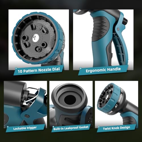 Besiter Garden Water Hose Nozzle, Water Spray Nozzle with 10 Spray Modes Suitable for Watering Plants, Iawns and Gardens, Car Washing, Cleaning, Showering Pets and Outdoor Fun, Blue - color: Blue